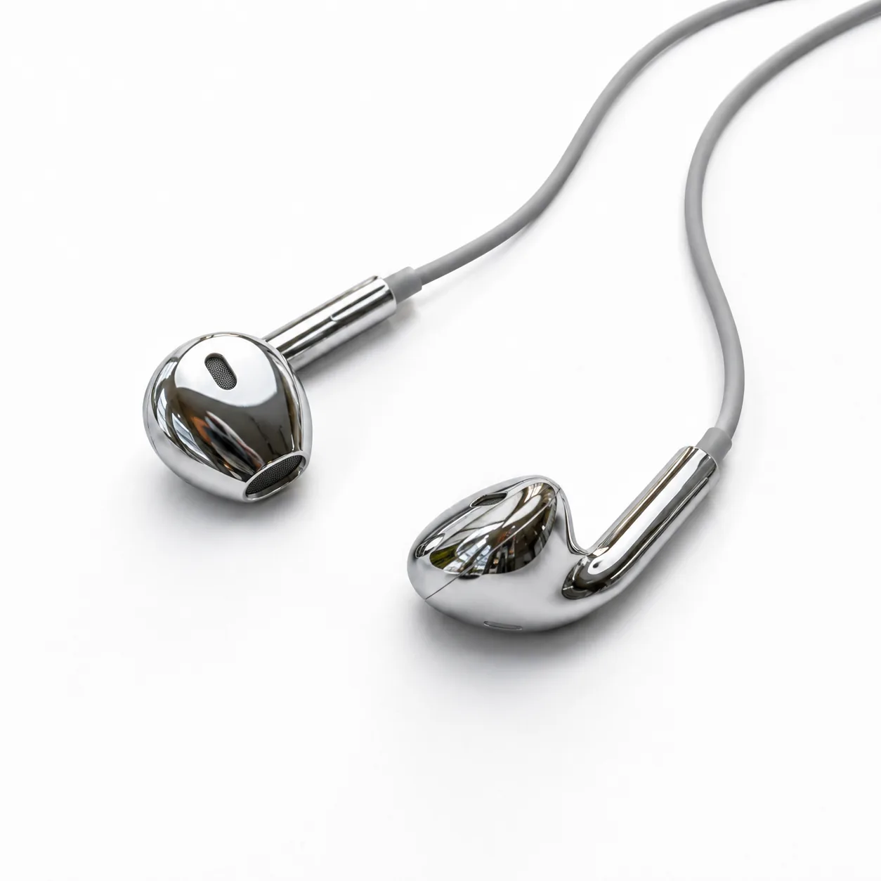 Chrome earbuds in an everyday setting